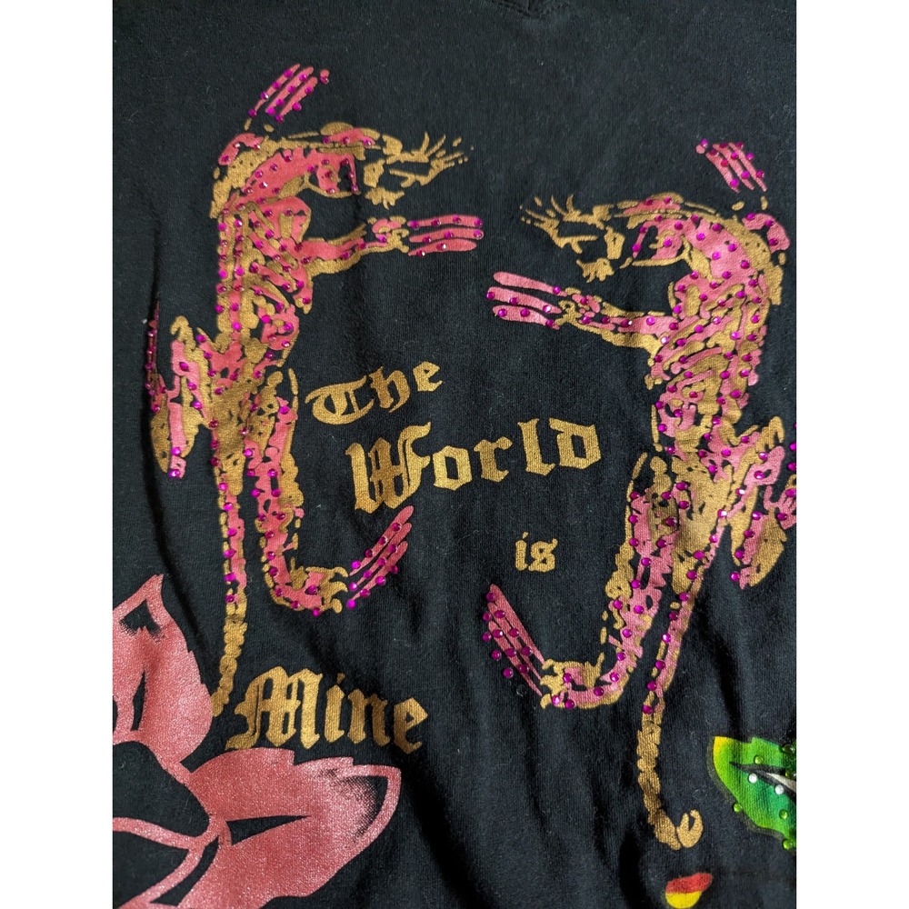 Vintage‎ Ed Hardy Long Baby Tee Panther Rose Tattoo Tunic Christian Audigier L - Picture 8 of 15